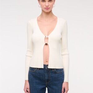 Abercrombie & Fitch White Ribbed Cardigan with Buckle Detail